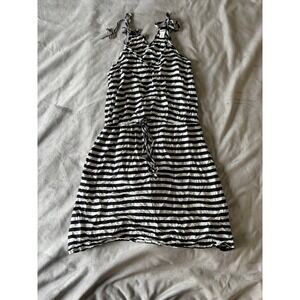 Old Navy Black White Striped Tie Shoulder Mini Dress Sleeveless Drawstring Waist